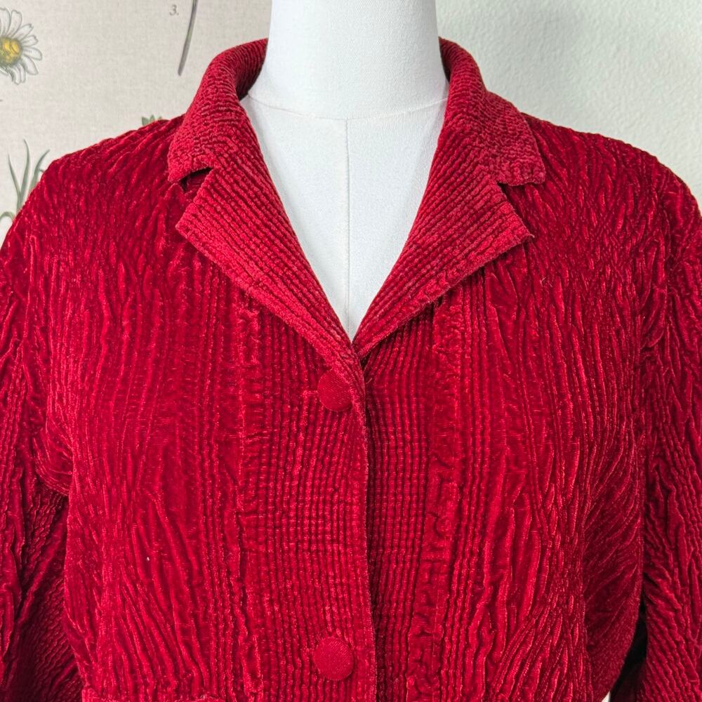 Vintage 90s Y2k Red Crinkle Velvet Collared Blazer Jacket Vampire Whimsigoth S - Picture 6 of 9